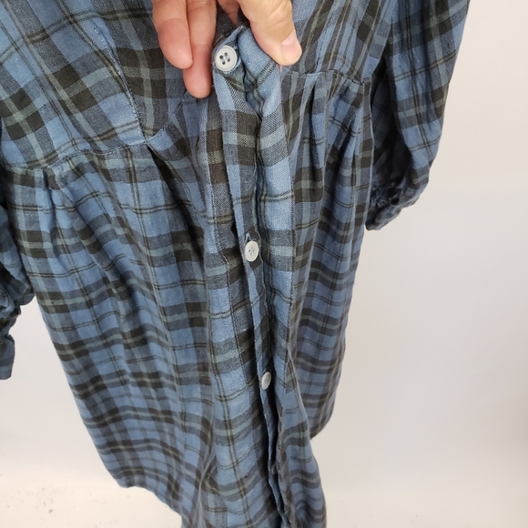 CP Shades x Free People Yoko Tunic Long Sleeve Line Dress Blue Plaid Lagenlook M - Picture 4 of 10